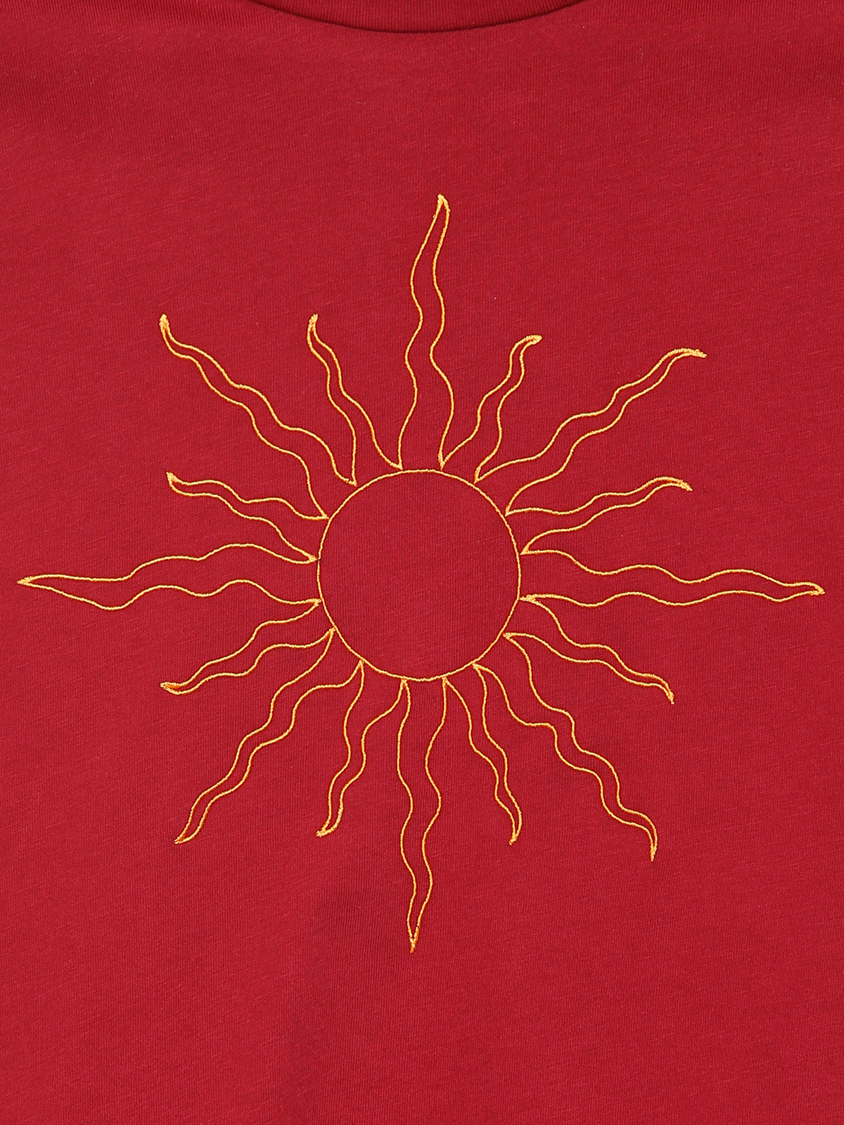 T-shirt bordeaux yoga realizzata artigianalmente in Italia con ricamo sole